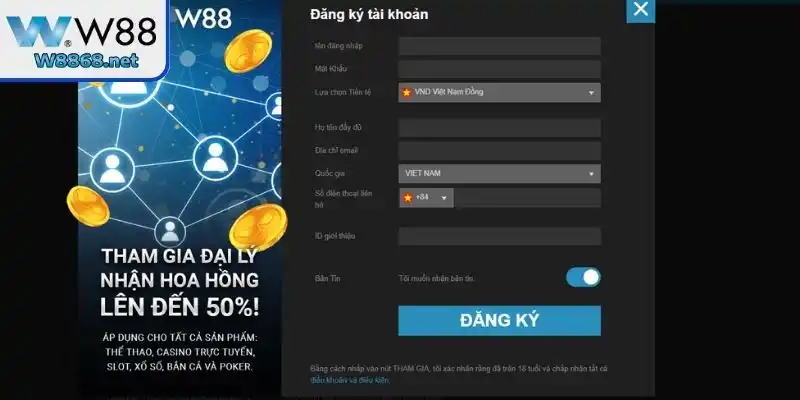 Cách đăng ký làm đại lý W88