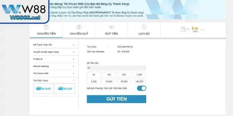 Nạp tiền W88 bằng thẻ cào
